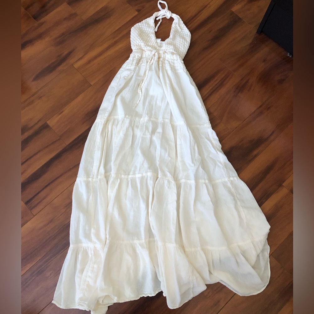 Elegant White Halter 100% Natural Cotton Maxi Dress